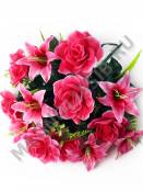 Букет роз с лилией 13гр 44см (крас роз сир крем бел)